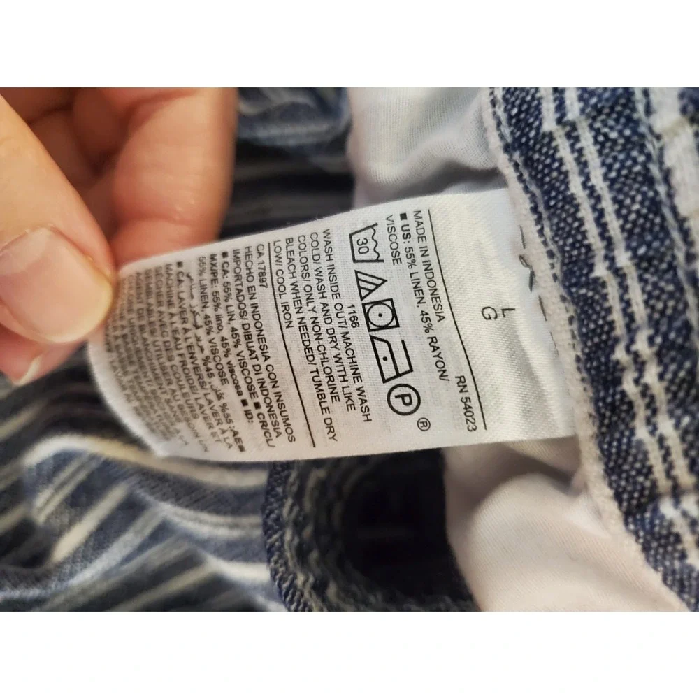 Old Navy Pull On Pants Linen/Rayon Sz L Wide Leg Stripes Beach Resort Summer